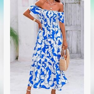 Smocked Tiered Ruffle Long Swing Boho Dress With Pockets